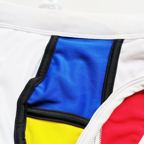 Men's low rise contoured Mondrian color blocked swim briefs speedo White Size L - Picture 9 of 9